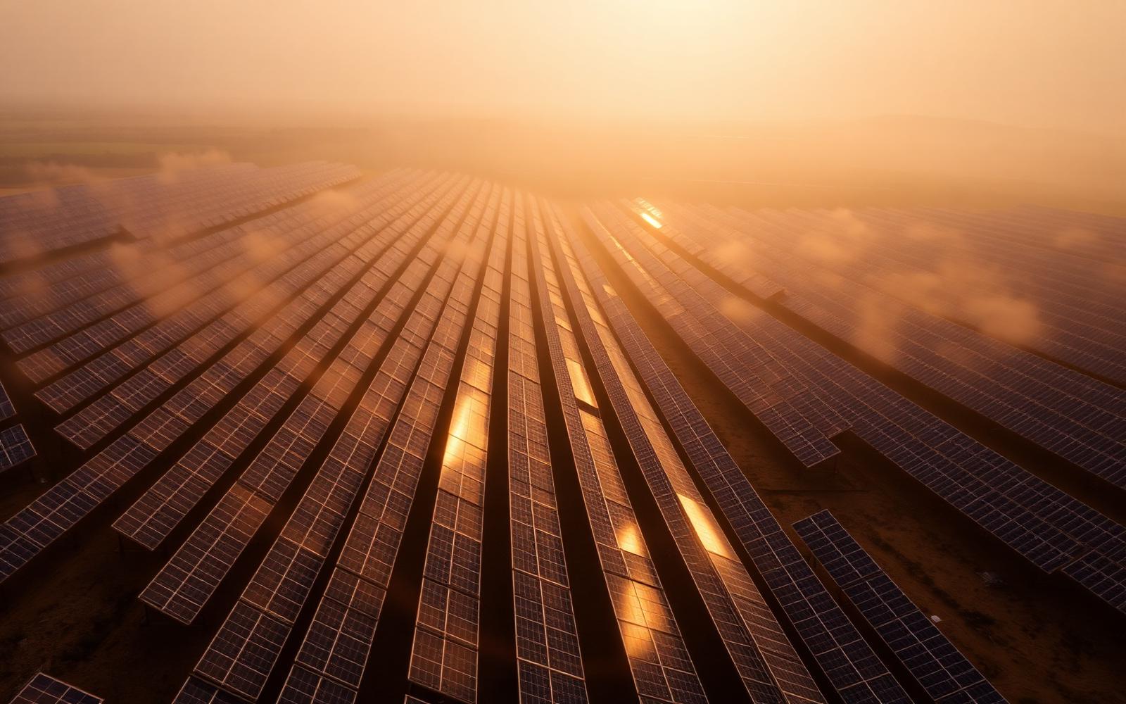Aerial view of a large solar farm